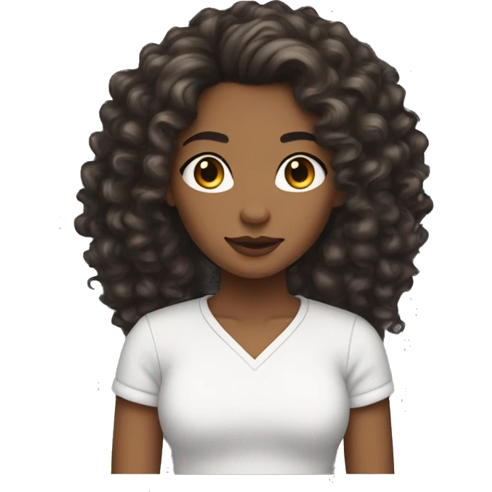woman light brown skin long raven curly hair thick brows teenager emoji