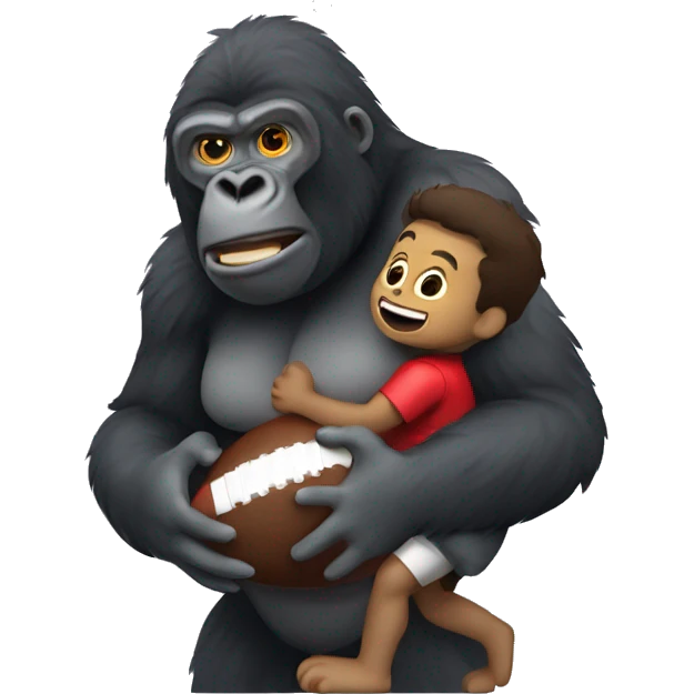 A small football human being held by a gorilla  emoji