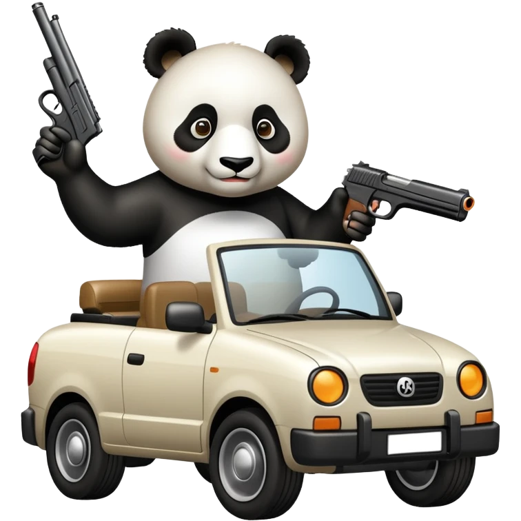 panda shooting a gun from a car emoji