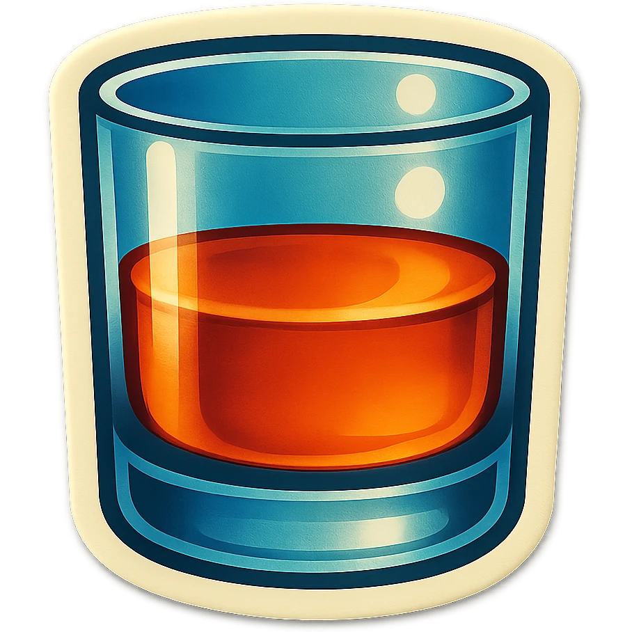 A whiskey glass with a vintage design, half-filled with whiskey emoji