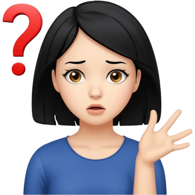 young women with black hair dont know from what to start. add question mark emoji