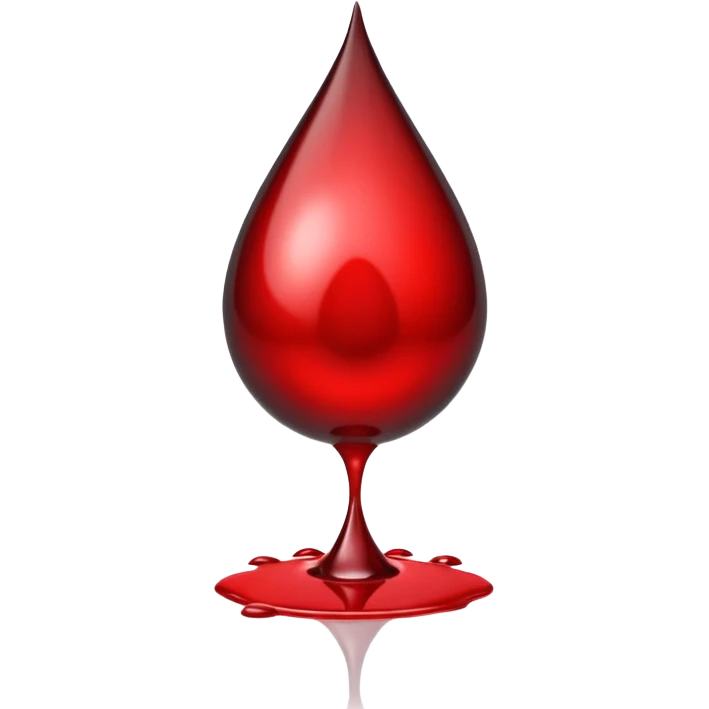 single blood drop emoji sculpted from dark liquid metal, glossy surface, dramatic reflections, futuristic minimal 3D style, isolated on white emoji