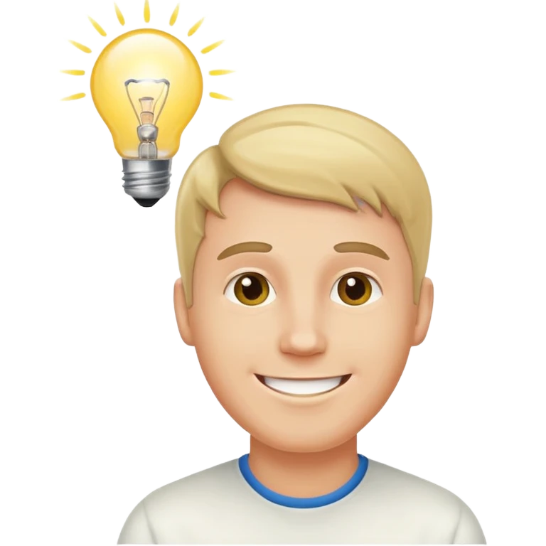 white man with light bulb over head, came up with idea emoji