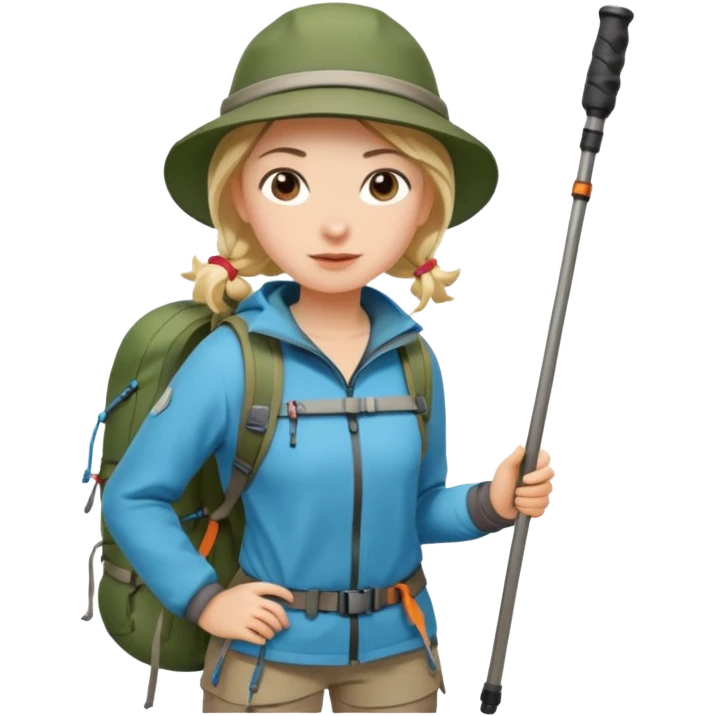 Hiking girl with trekking poles emoji