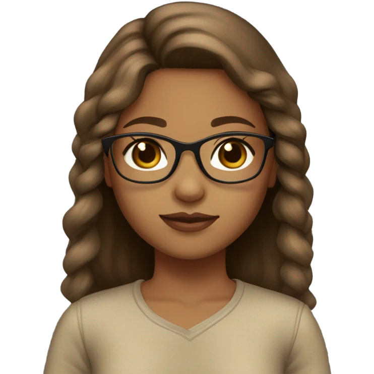 light brown skin girl with, light brown eyes, light brown hair, light brown glasses, light brown shirt, with light brown hair bow emoji