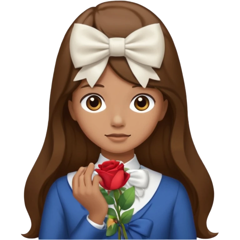 Brown long hairs with white bow from the back emoji