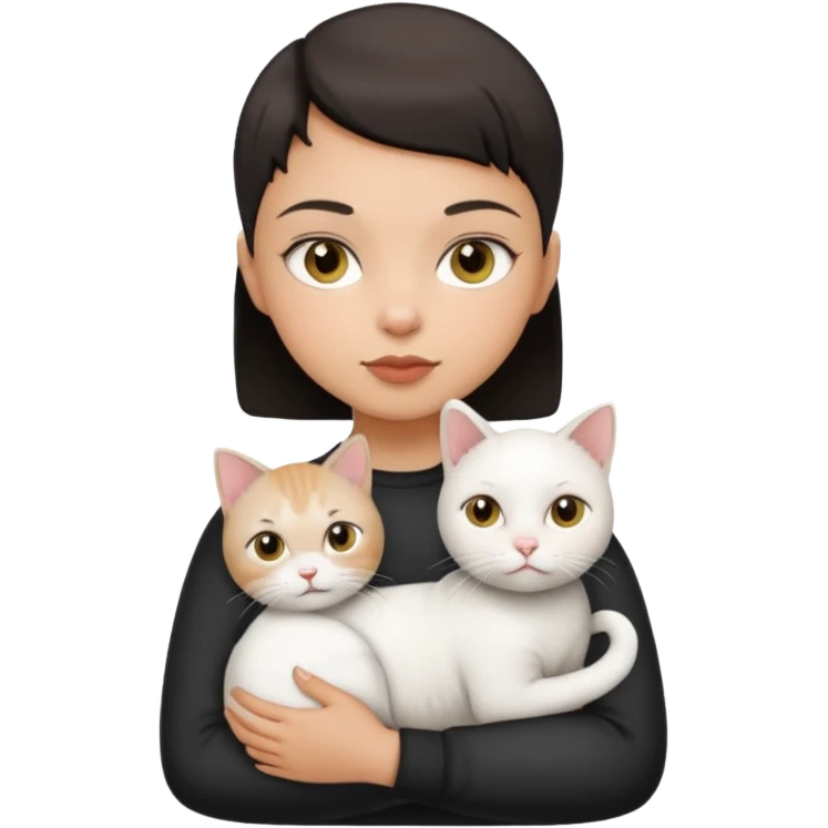 HAZEL EYES BLACK BLACK BUZZ CUT LIGHT SKIN ROUND FACE GIRL holding white cat emoji