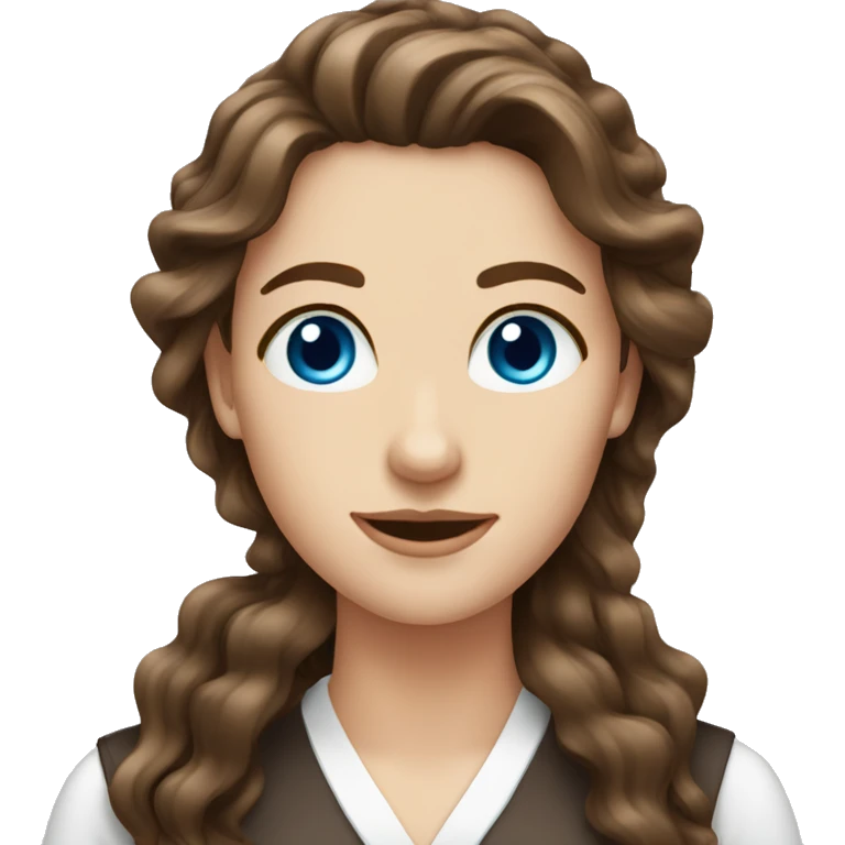 Brown hair. Blue eyes. Wavy hair. Barista. Female. Long hair  emoji