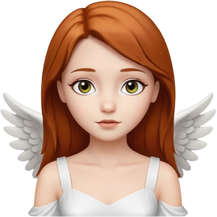 девушка ангел с рыжими прямыми волосами по плечи, с черными макияжем глаз, тонкими бровями, в стиле Apple avatar emoji