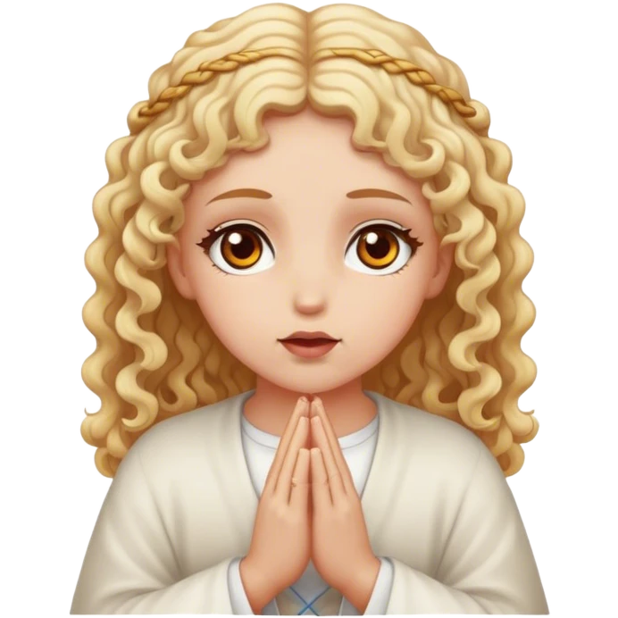 Girl , white , amber eyes , blonde curls , praying christ emoji