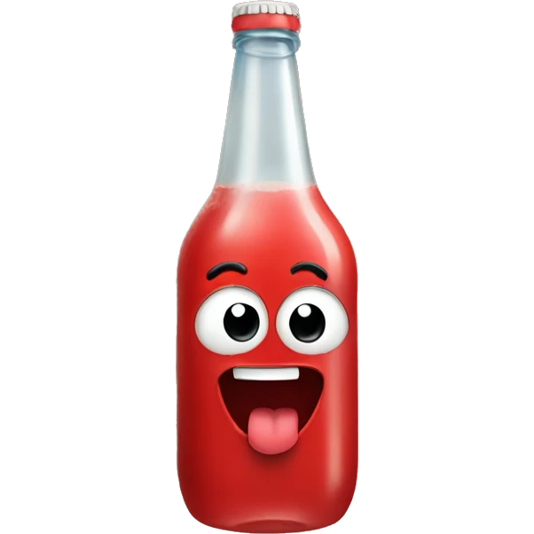 A red ❤️ emoji with eyes, a mouth, and hands, looking tipsy, holding a drink bottle, with a playful, drunken expression emoji
