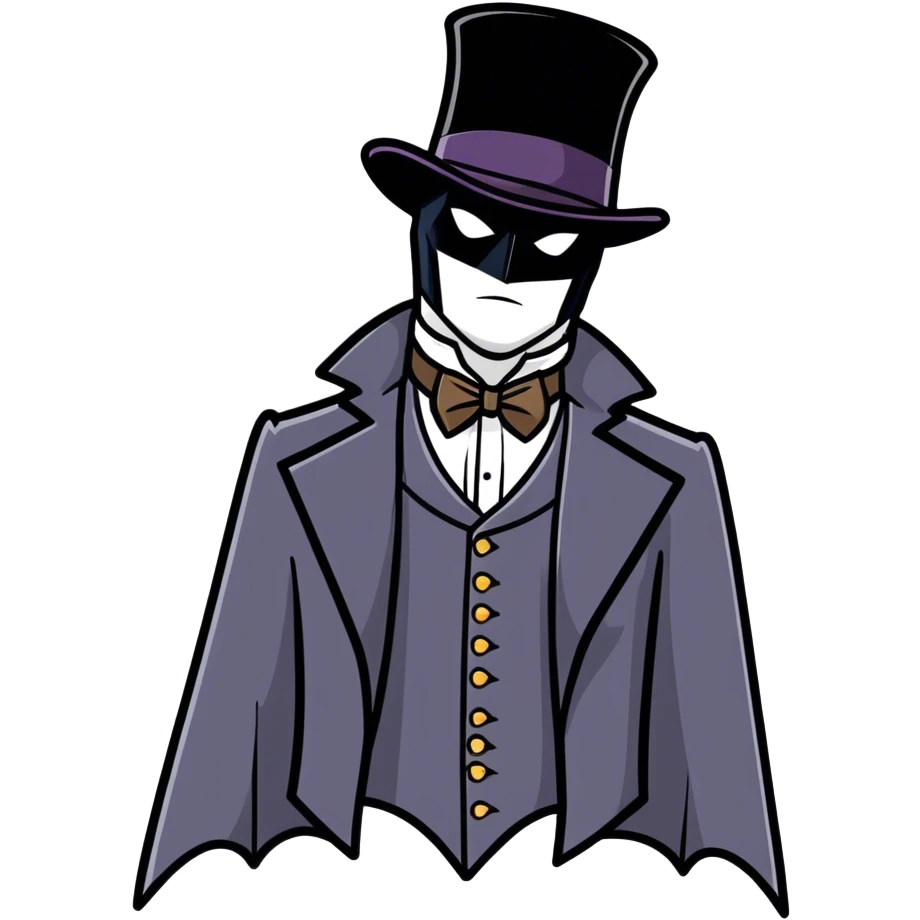 Batman with his black bat mask wearing Victorian era top hat and coat emoji