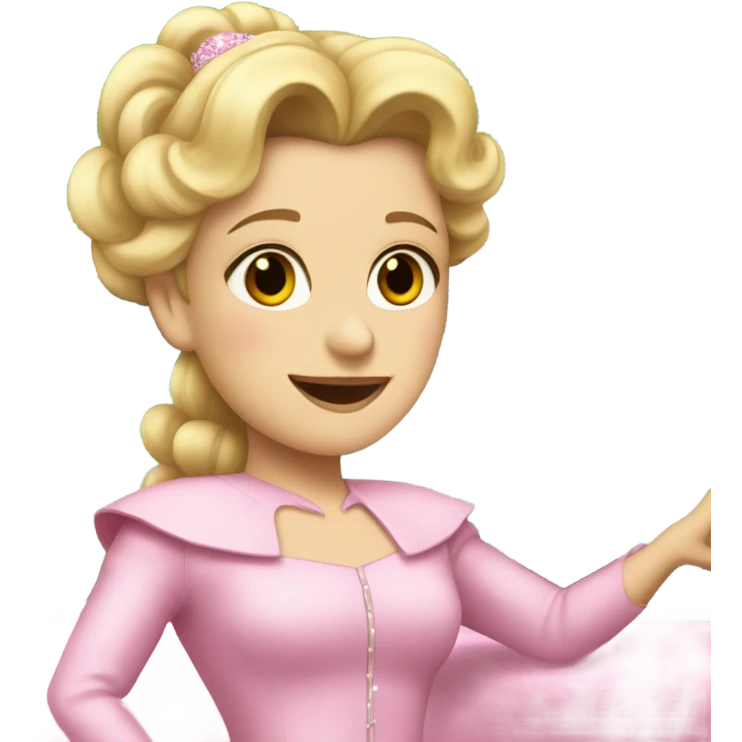 Glinda getting in her car wearing a pink dress and jacket  emoji