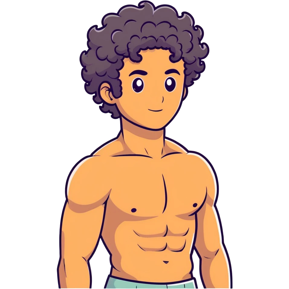 chico moreno con rulos y abdomen marcado emoji