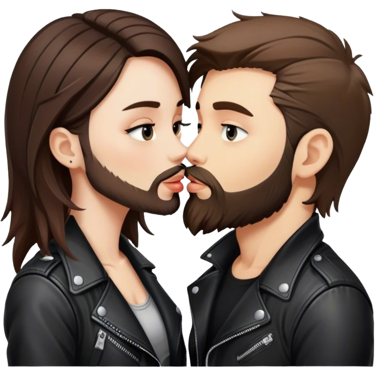 A rocker girl with kissing a brunette boy with a beard and leather jacket  emoji