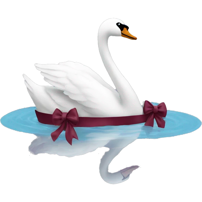 make a swan that is swimming on the water and has a burgundy bow around its neck emoji