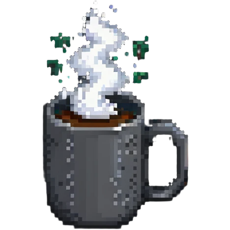 Pixel art coffee mug with steam emoji