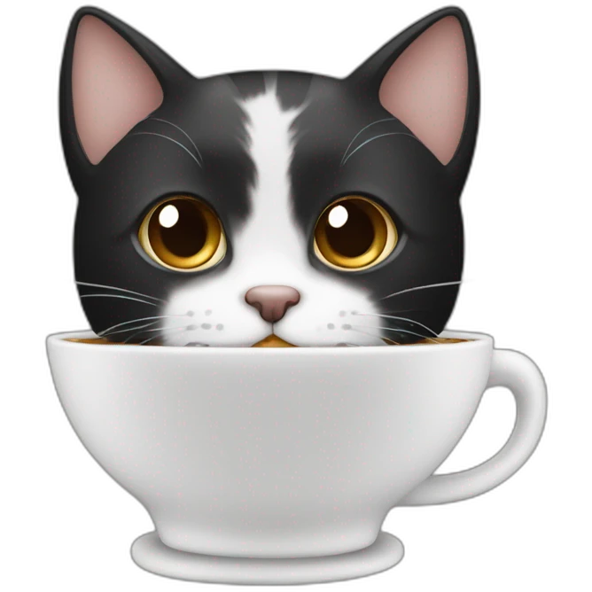 Gato cara negra cuerpo blanco con cafe emoji