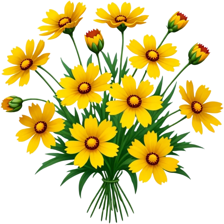 big bouquet Coreopsis, luxuriant, stem, leaf emoji