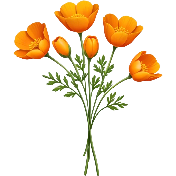 luxuriant bouquet Eschscholzia californica, luxuriant, stem, leaf, bud emoji