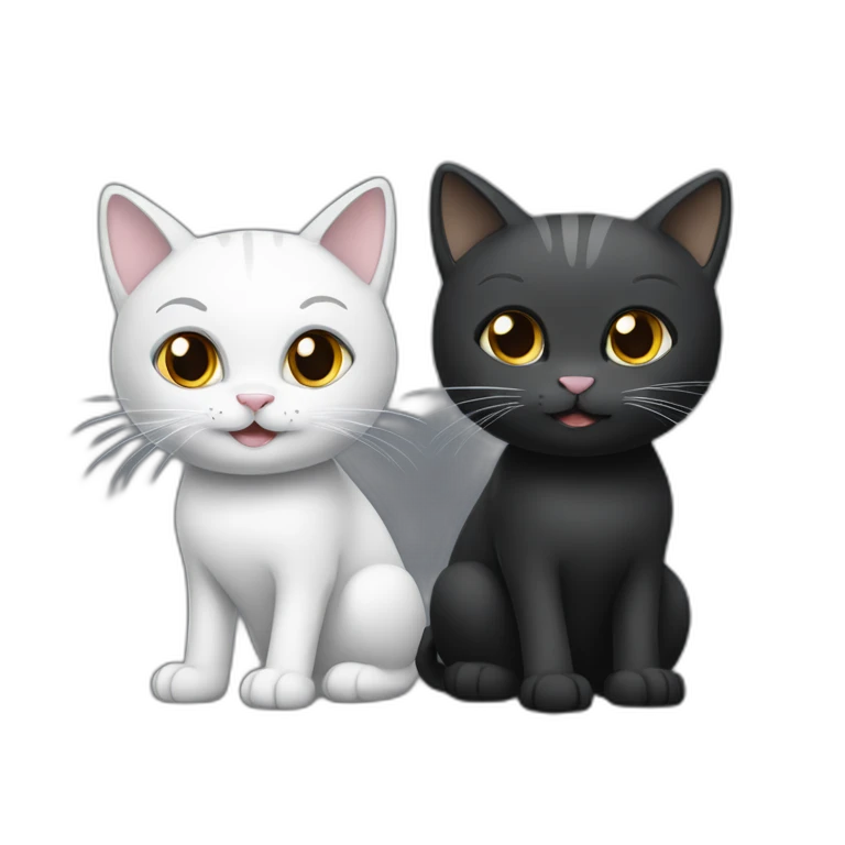 Two cats playing together, one dark gray and the other black and white emoji