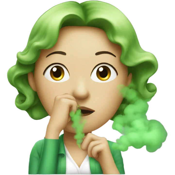 Lady holding nose with green smoke  emoji