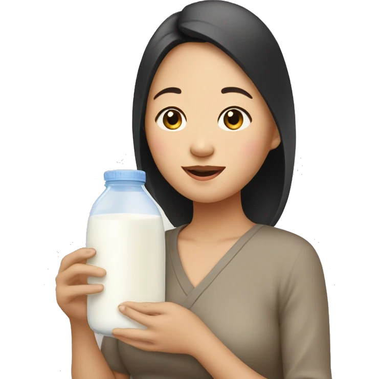 An Asian woman gives her baby milk emoji