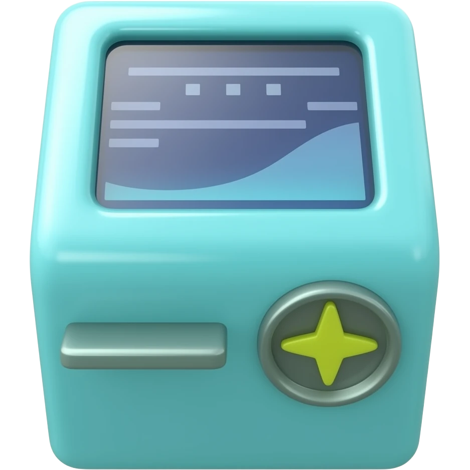 a turquoise color digital kiosk as a 2D head on image emoji