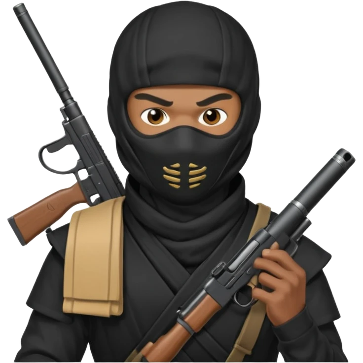 A black male in a ninja mask with a gun emoji