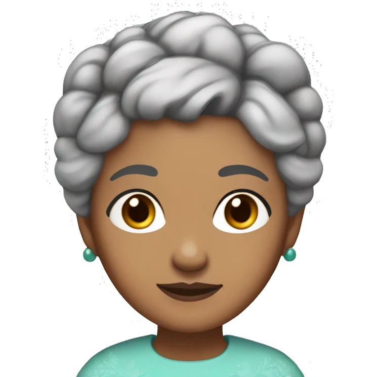 Grandma light brown skin with dark brown eyes and wrinkles and hairbun with black greyish hair with almond eyes emoji