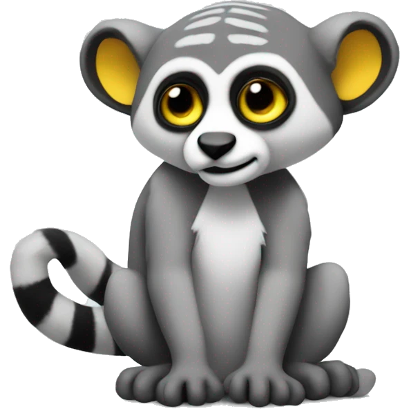 A stuffed animal in a lemur shape with gray and whited mixed coloured with big yellow eyes  emoji