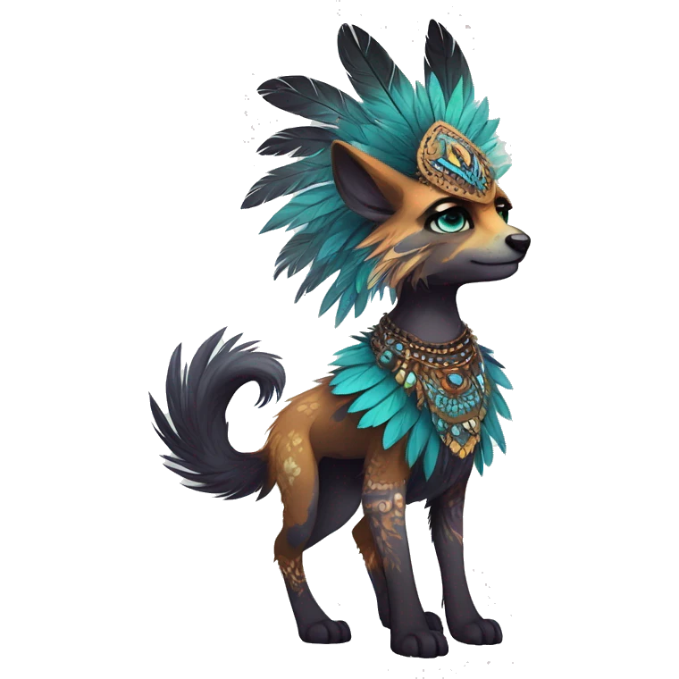 cute cool edgy fantasy animal fursona creature by griffsnuff & LiLaiRa & Falvie with exotic colors with intricate patterns and feathers and headdress and necklace full body emoji