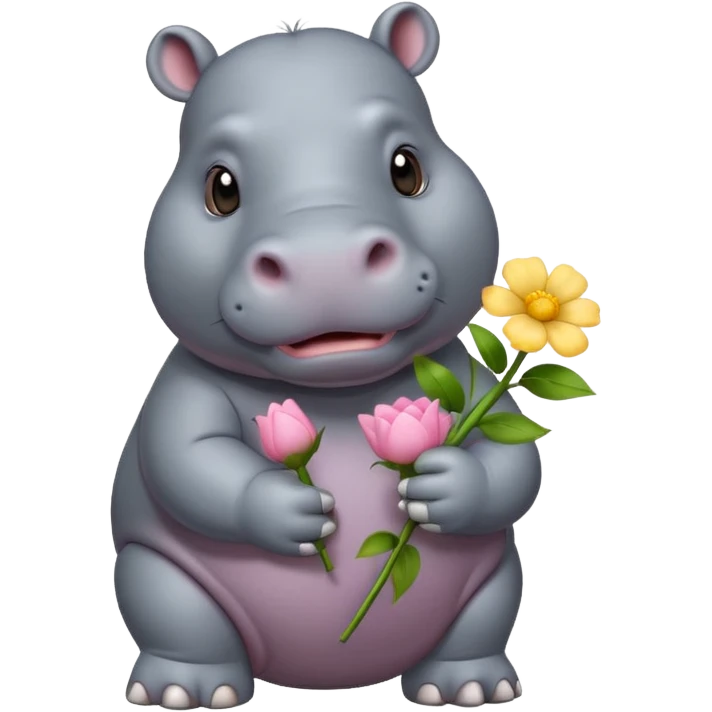 hippo holding flower emoji