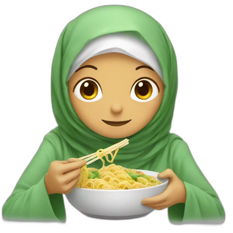 Hijab eating noodles on a turtle emoji
