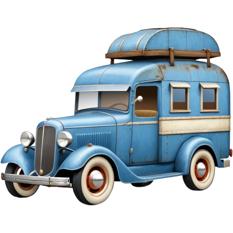 A 1934 rustic old antique rat Chevrolet hot rod caravan with  a large matching trailer that’s blue and pearl  emoji
