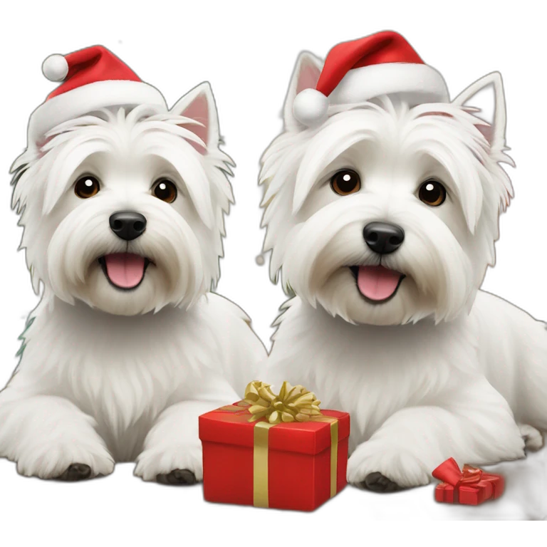 two west highland white terrier dogs celebrating christmas emoji