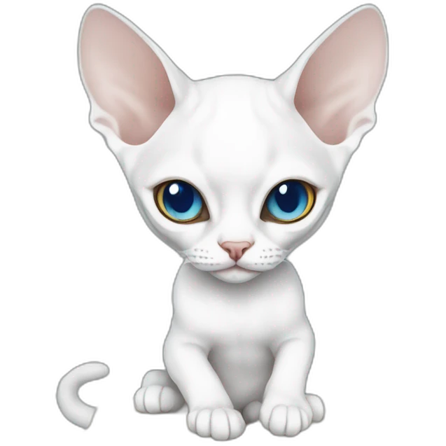Slim white devon rex with greay-blue eyes reading book emoji
