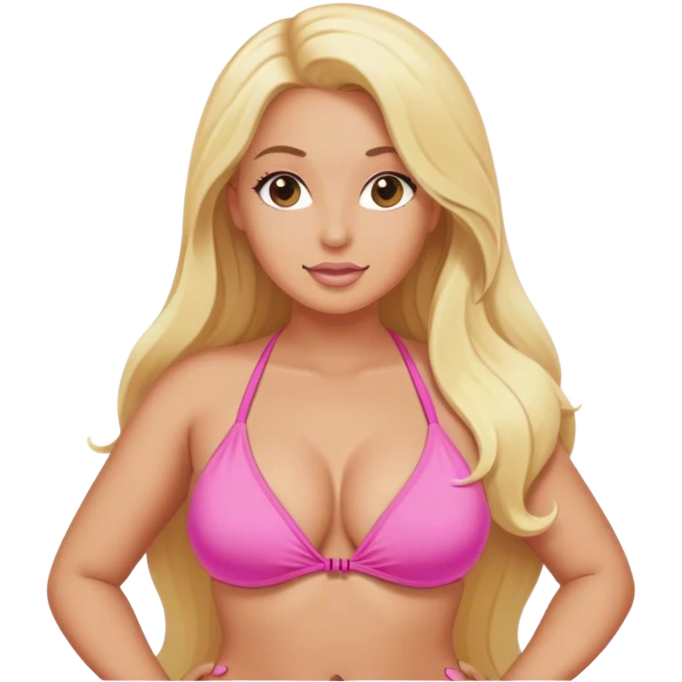 Curvy blonde long hair in pink bikini body sfw pose emoji
