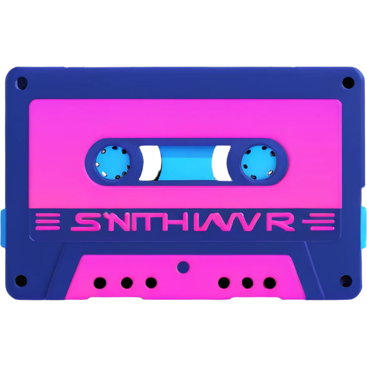synthwave cassette tape with neon pink and blue glowing in dark emoji