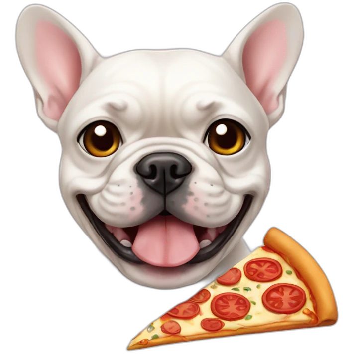 white FRENCH BULLDOG-eating pizza emoji