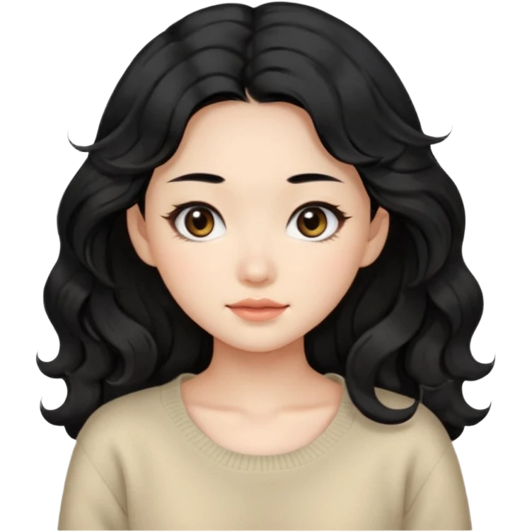 Beautiful girl,Black hair, wavy long hair,Black eyes,Chinese, beige sweater  emoji