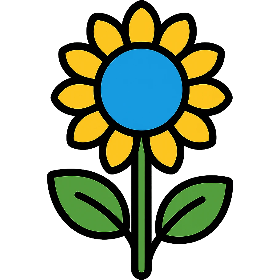 blue sunflower, vibrant colors, modern icon style emoji