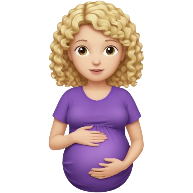 pregnant woman, blond curly hair, purple shirt, head, neck and abdomen only emoji