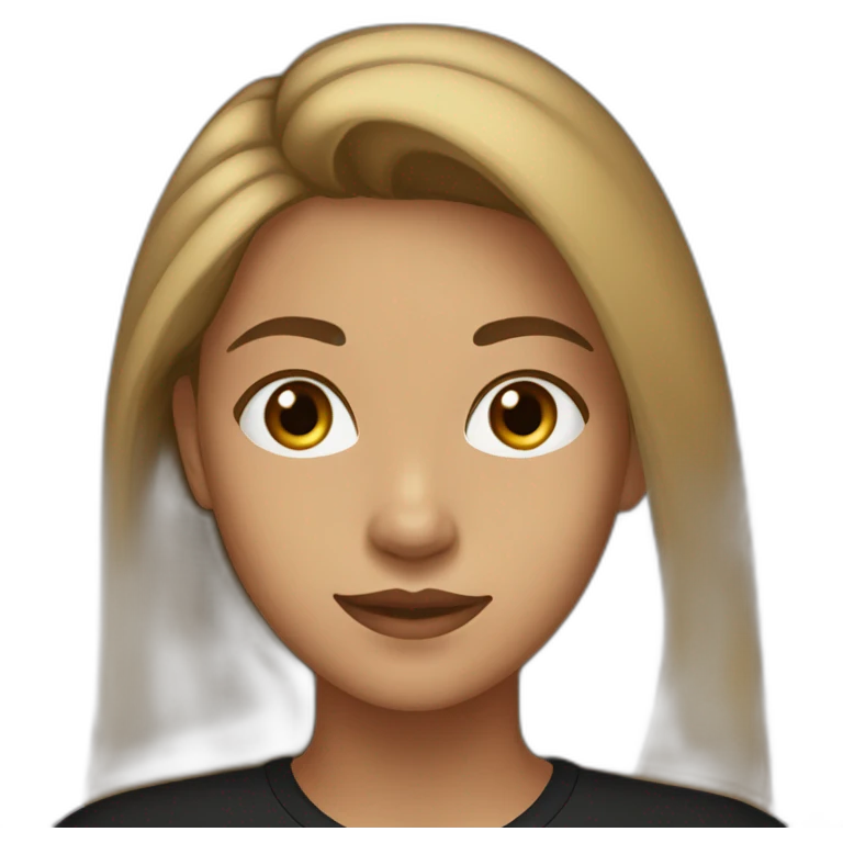 20 year old woman with long light brown hair and long face with olive skin color and black shirt emoji