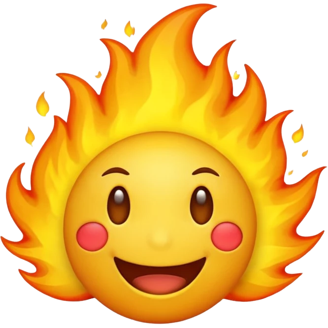 Do a very happy emoji with fire in its head emoji