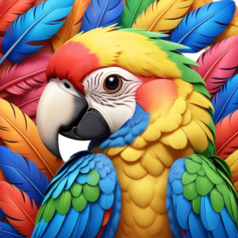 Meme-Worthy cute Sleeping Macaw Portrait Emoji, Head resting peacefully with a contented smile, showcasing a cascade of colorful feathers and eyes gently closed in serene slumber, Simplified yet comically adorable features, highly detailed, glowing with a soft, drowsy tropical light, high shine, relaxed and utterly lovable, stylized with an air of playful laziness, bright and heartwarming, soft glowing outline, capturing the essence of a sleeping parrot that feels destined to become the next viral icon of adorable rest! emoji