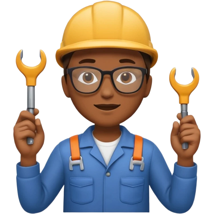 A 3D emoji with a Memoji style that the depicts a person who is learning to become a car mechanic as his highchool extended profile emoji