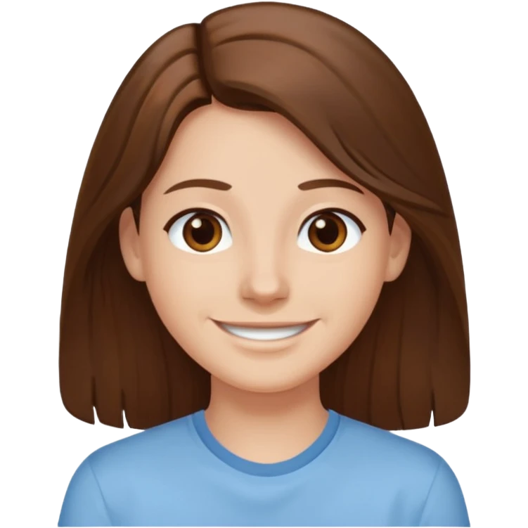 I have long brown hair without fringe, white skin and brown eyes. I want to have a smile emoji