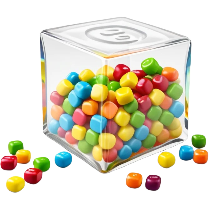 Geometric minimalist Skittles package, just a rainbow colored square with a small spill of green round candies. Ultra clean design. emoji