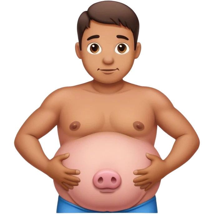 Half Pig half man holding belly emoji